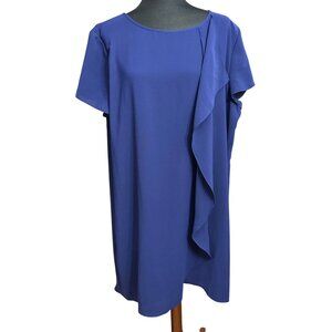 Chico's Dress Women Size 4 XXL Blue Ruffle Detail Short Dress Deep Blue NWT